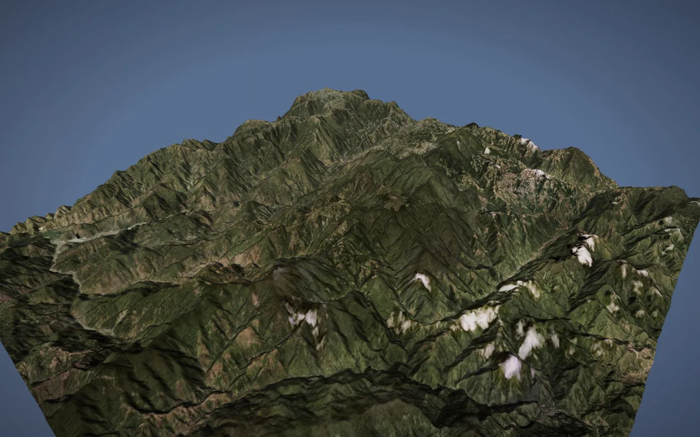 Satellite terrain view of Mount Pulag and the Cordillera mountains